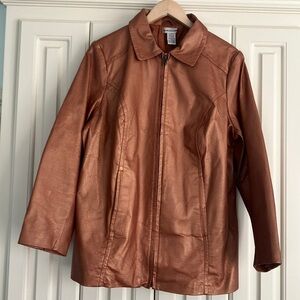 Vintage Jessica London Metallic 100% Leather Zip Up Jacket Size 14